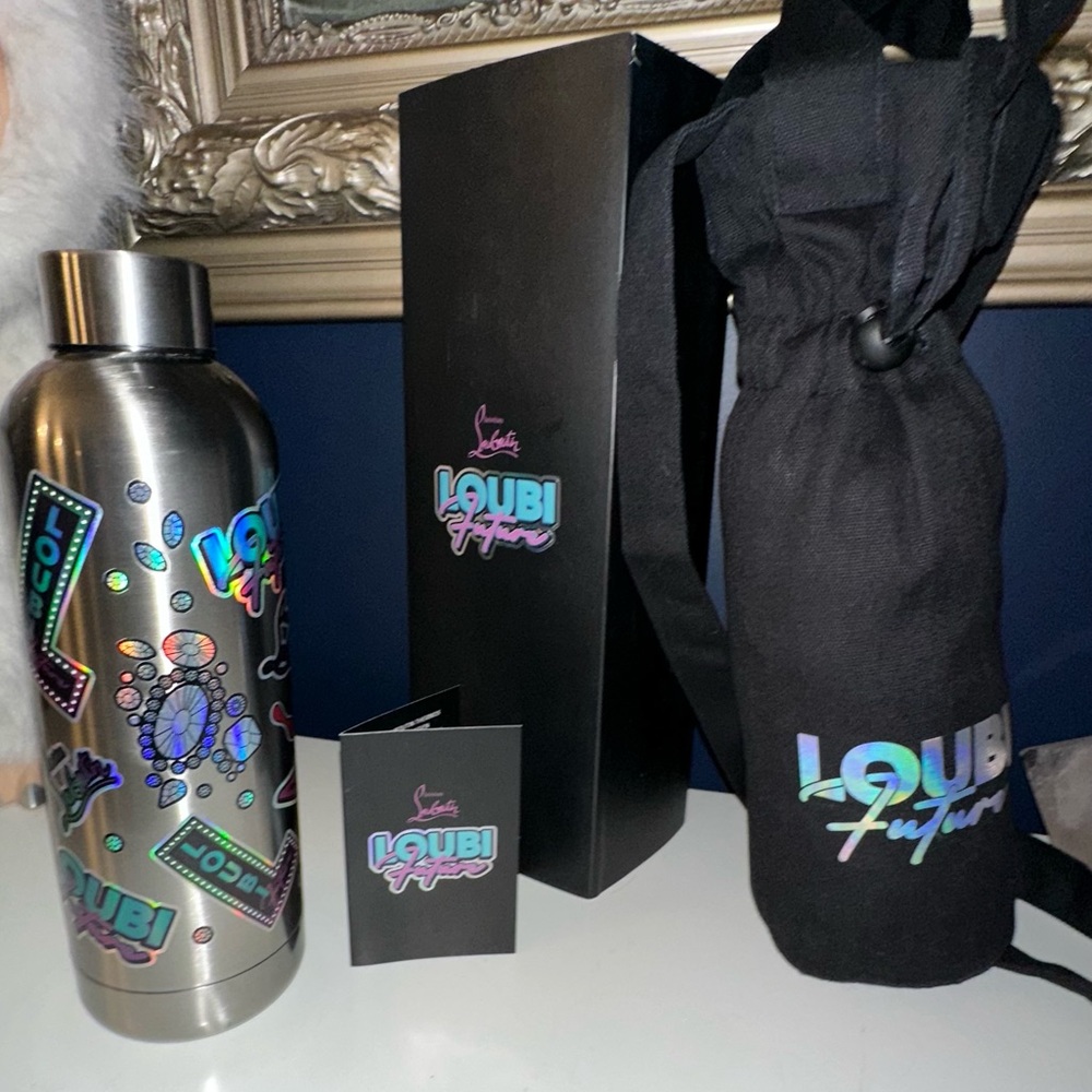 Christian Louboutin Water bottle & Canvas DrawString Bag NWT Original Box